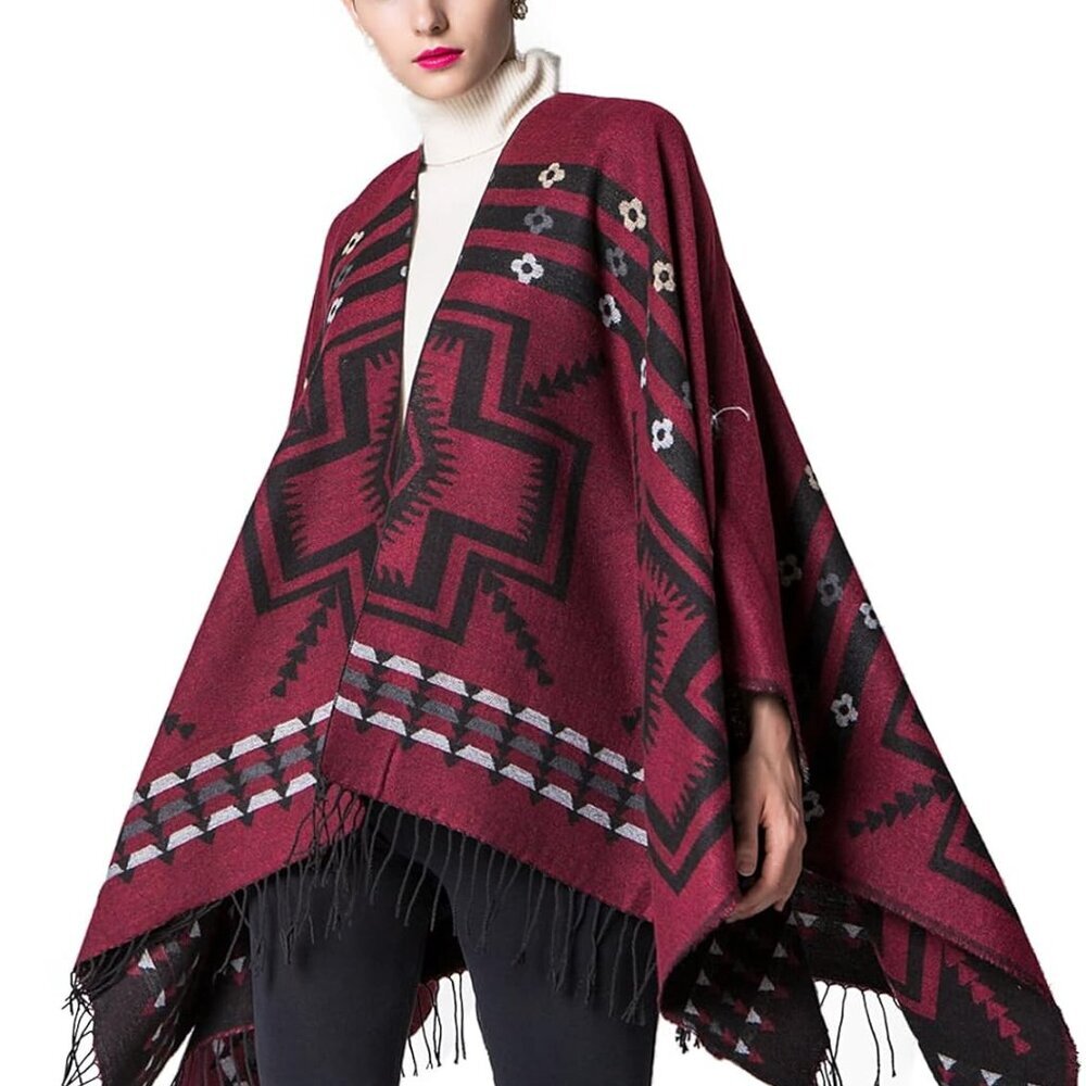 Women's Shawl Wraps Open Front Poncho Cape Oversized Sweaters Casual Cardigan Sh - Picture 4 of 7